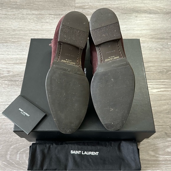 SAINT LAURENT WYATT JODHPUR DEEP BLOOD SUEDE BOOTS - Picture 9 of 12